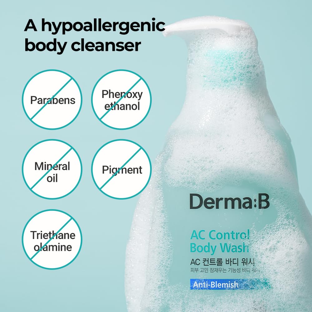 Derma B active ingredients visual highlighting exfoliant complex and mint benefit