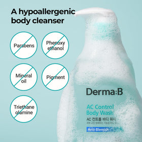 Derma B active ingredients visual highlighting exfoliant complex and mint benefit