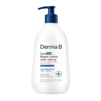 Derma B front packaging showing 400ml bottle and label benefits