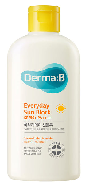 Derma B front packaging 200ml bottle showing SPF50+ protection and benefits