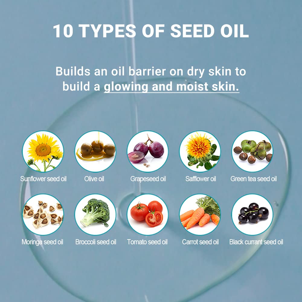 Derma B botanical seed oils display indicating natural ingredients and nourishment