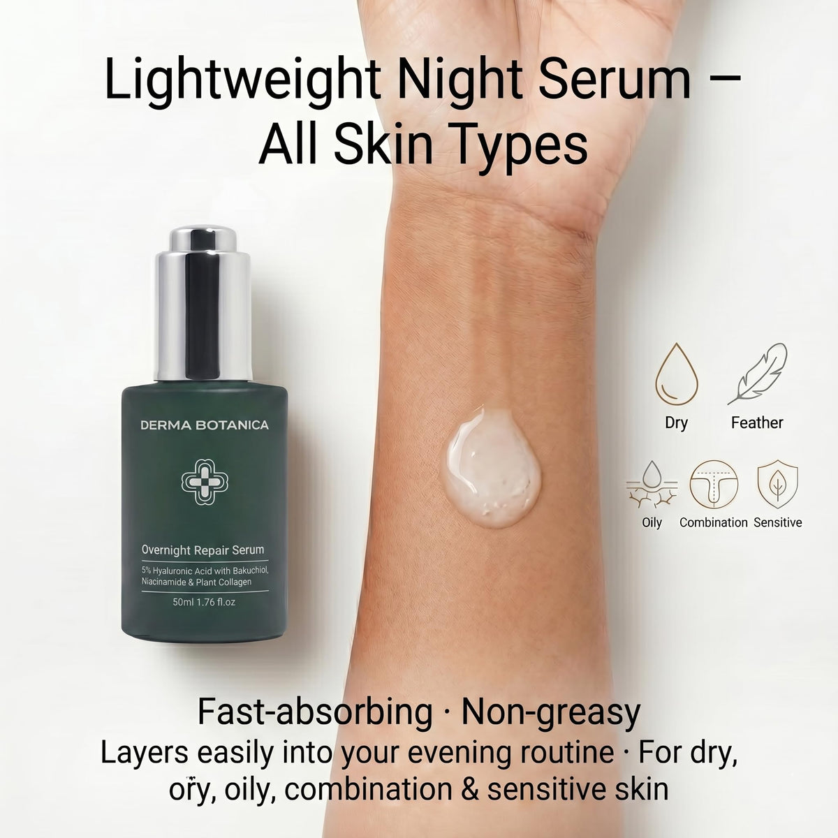 derma botanica label close-up featuring key active ingredients and benefits