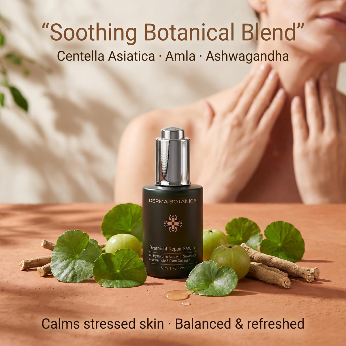 derma botanica serum beside moisturizer showing layering compatibility benefit