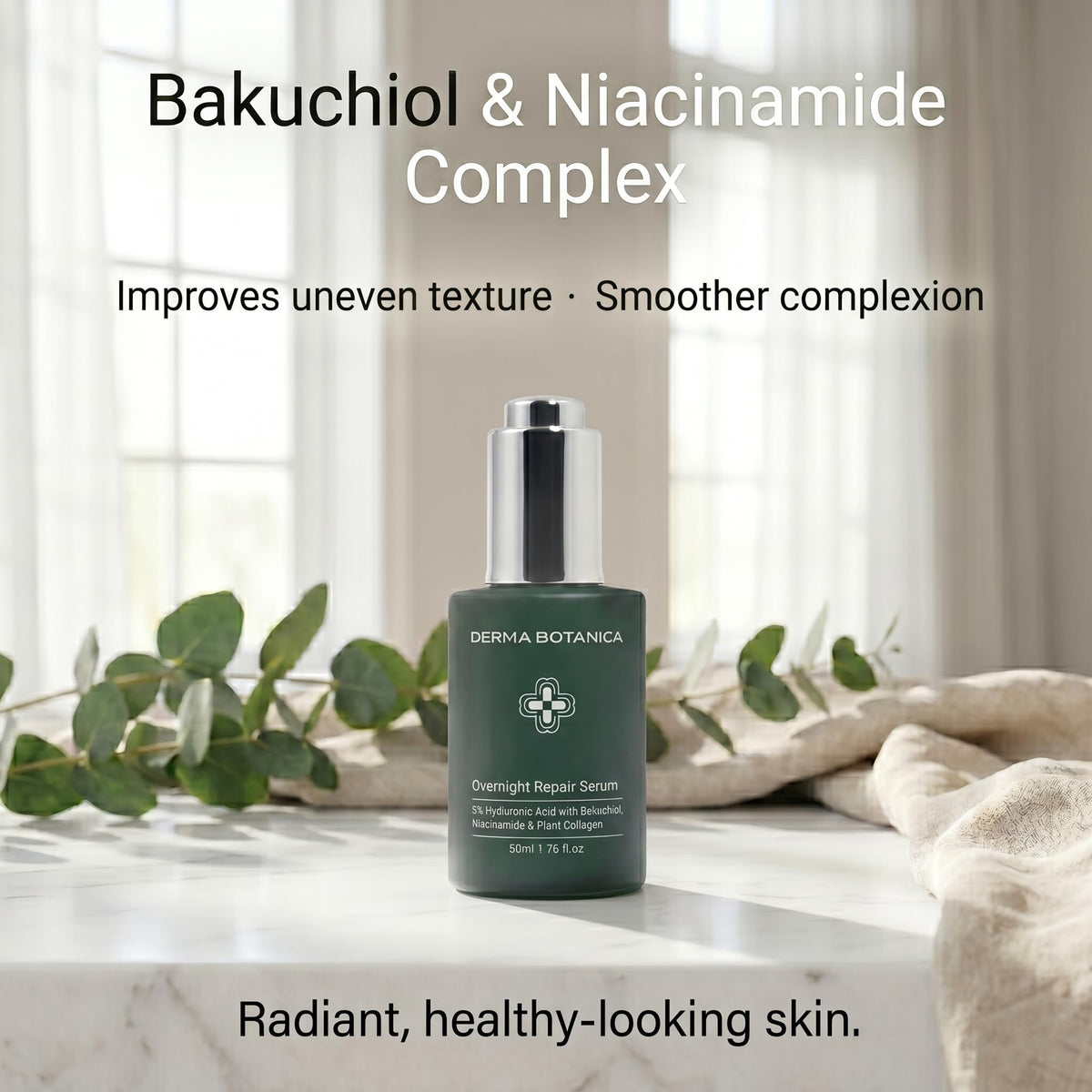 derma botanica bottle on nightstand illustrating evening routine convenience