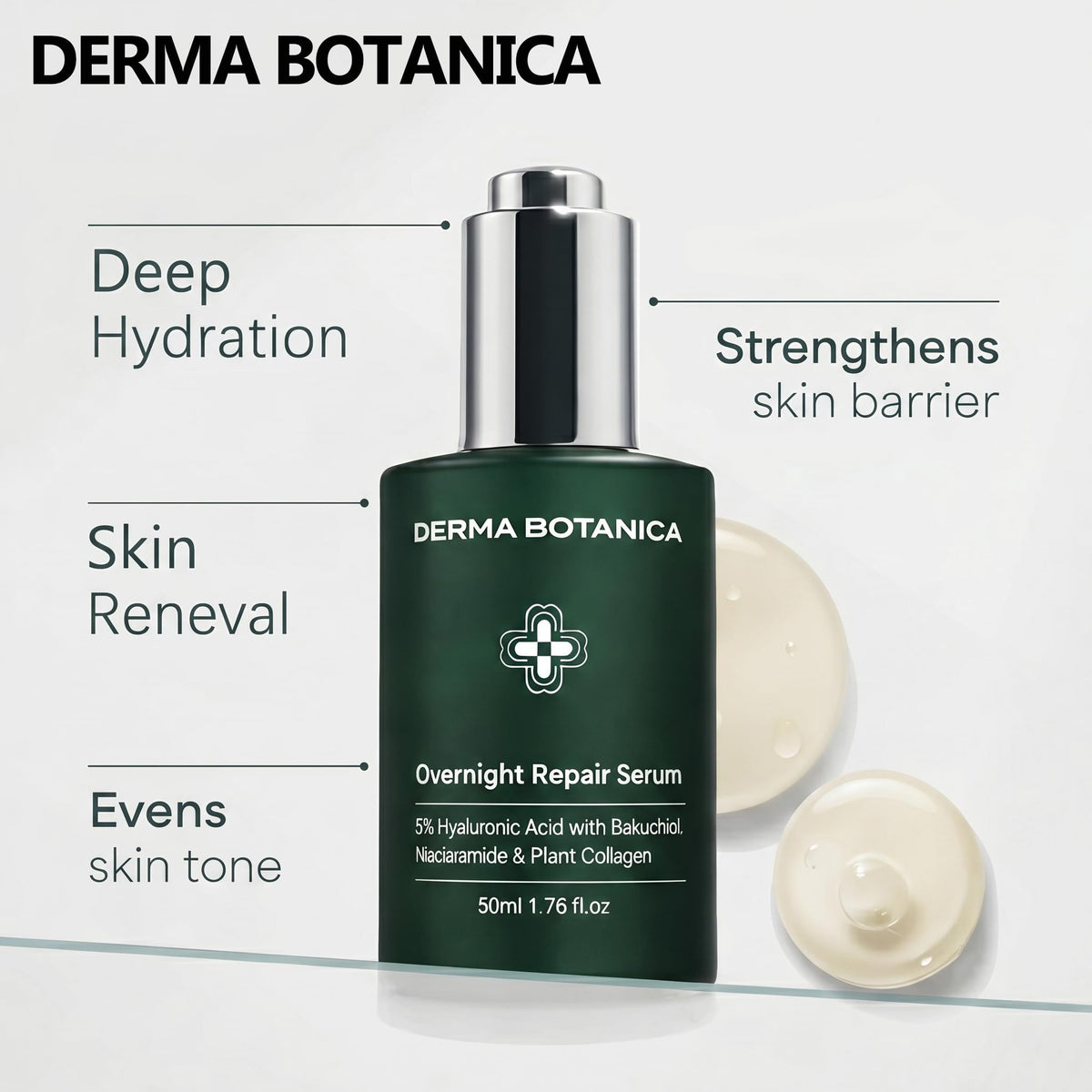 derma botanica pump dispensing serum highlighting easy controlled application