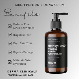 DERMA CLINICALS label detail highlighting Matrixyl 3000 and ingredient benefits