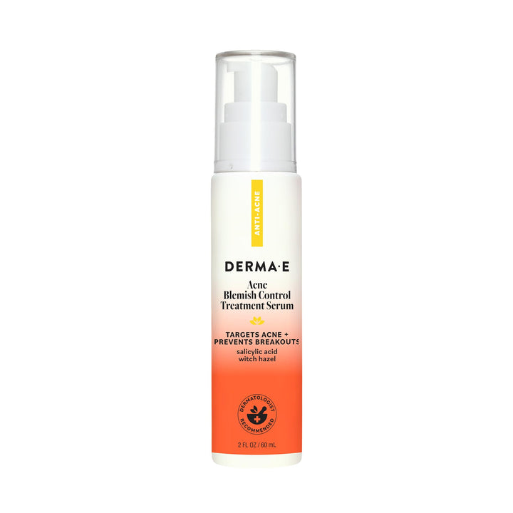 Derma E front bottle shot showing clear acne serum and clean packaging benefit clarity