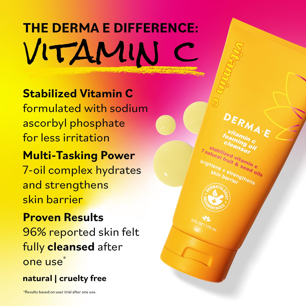 Derma E bottle styled on bathroom shelf conveying clean-beauty routine and sustainable packaging