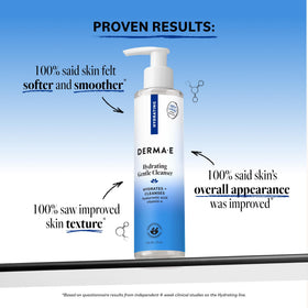 Derma E pump and label close-up highlighting clean-ingredient list and clarity