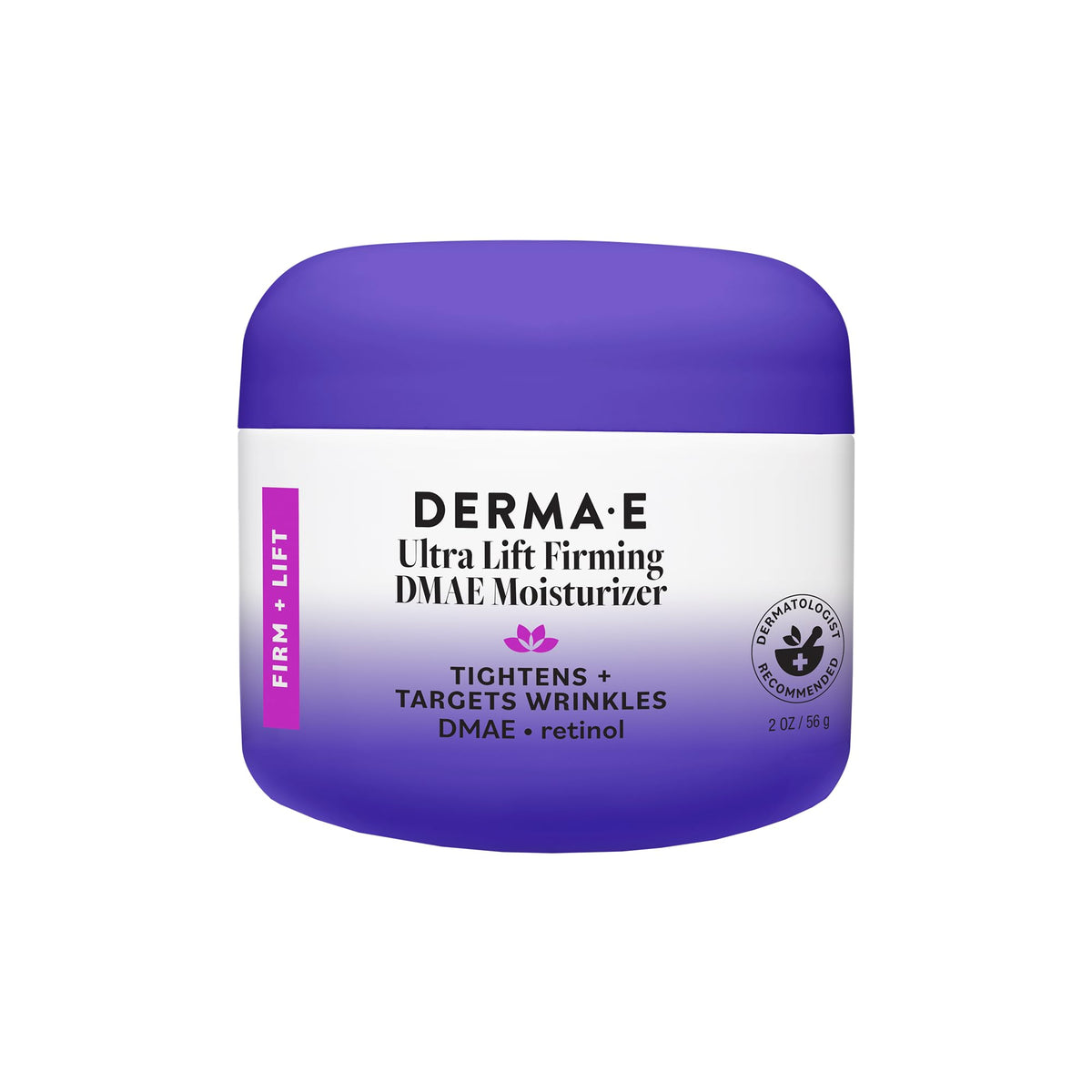 Derma E jar front view showing product packaging and brand uplift benefits