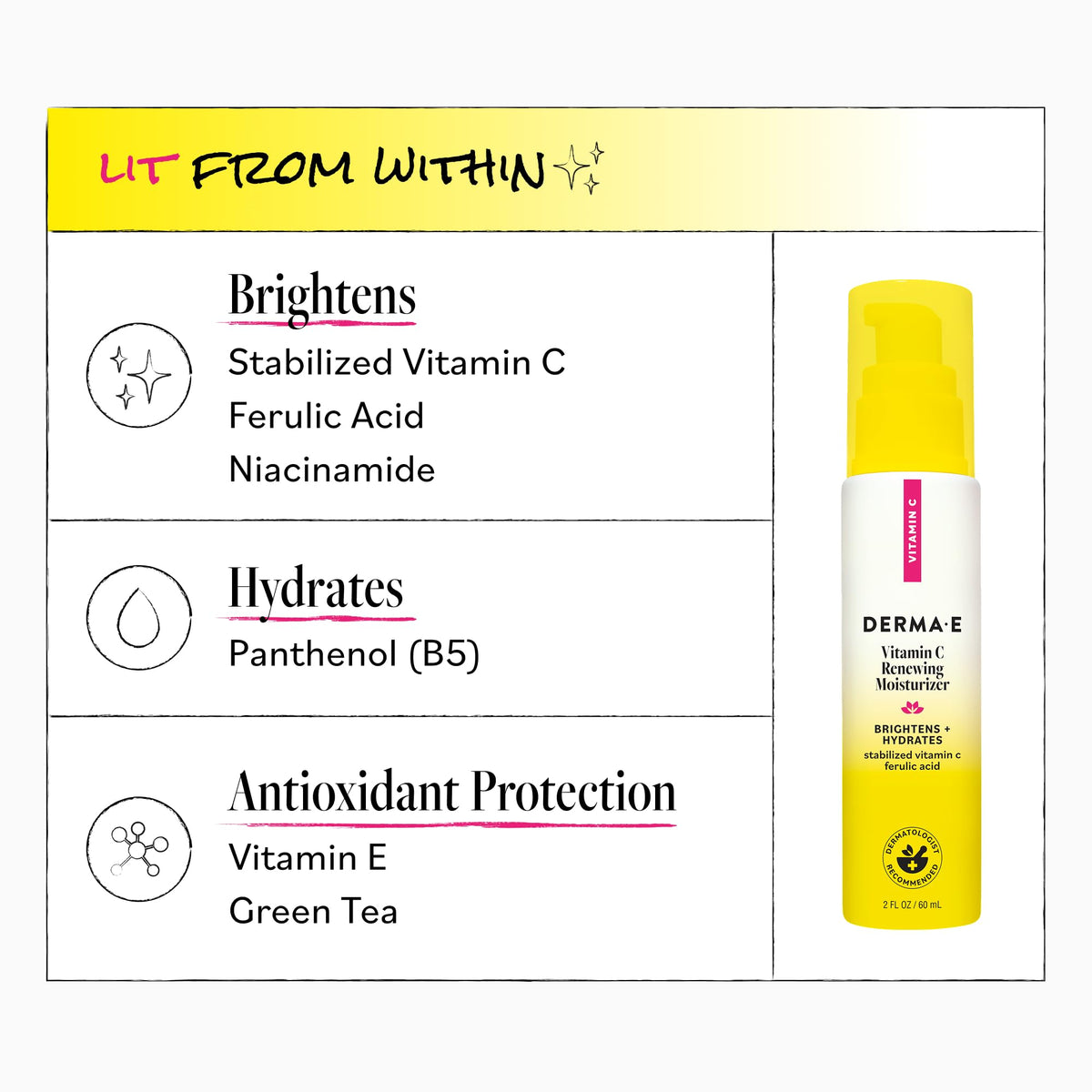 Derma E product ingredients label closeup highlighting clean-beauty benefit