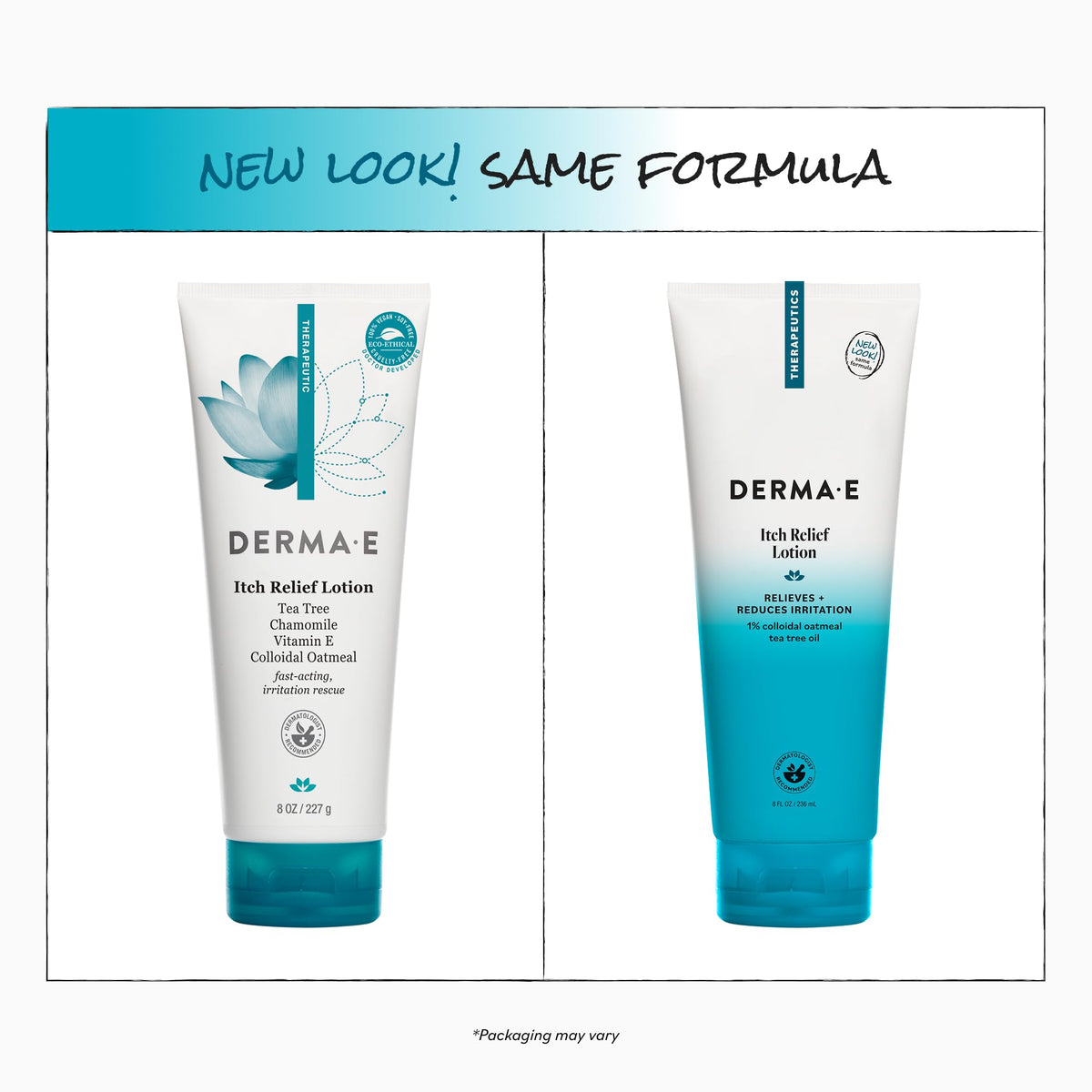 Derma E 8 oz bottle in hand showing scale and travel-friendly benefit