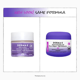 Derma E jar label detail showing ingredients and peptide focus for targeted care benefit