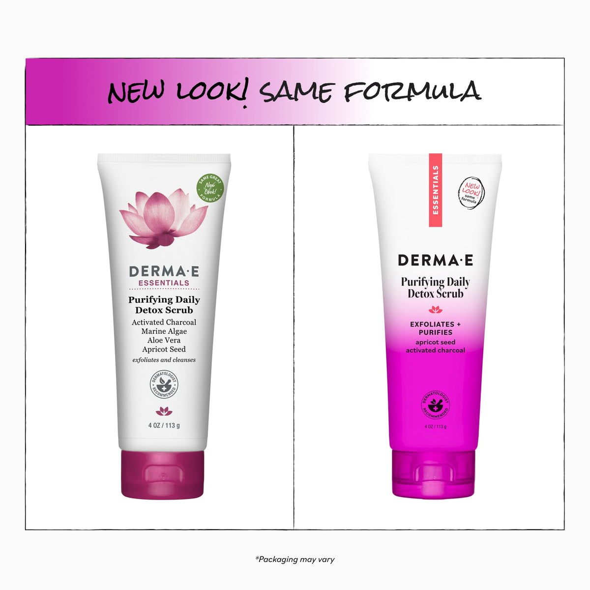 derma e jar open beside hand showing 4oz scale and travel-friendly size
