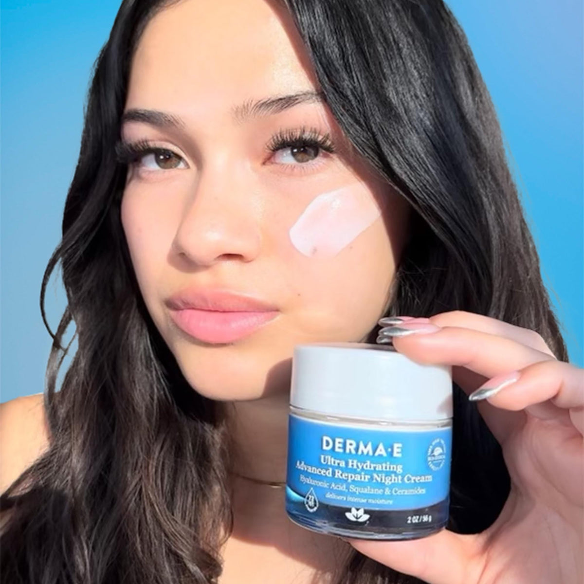 Derma E jar with green tea leaves emphasizing botanical hydration