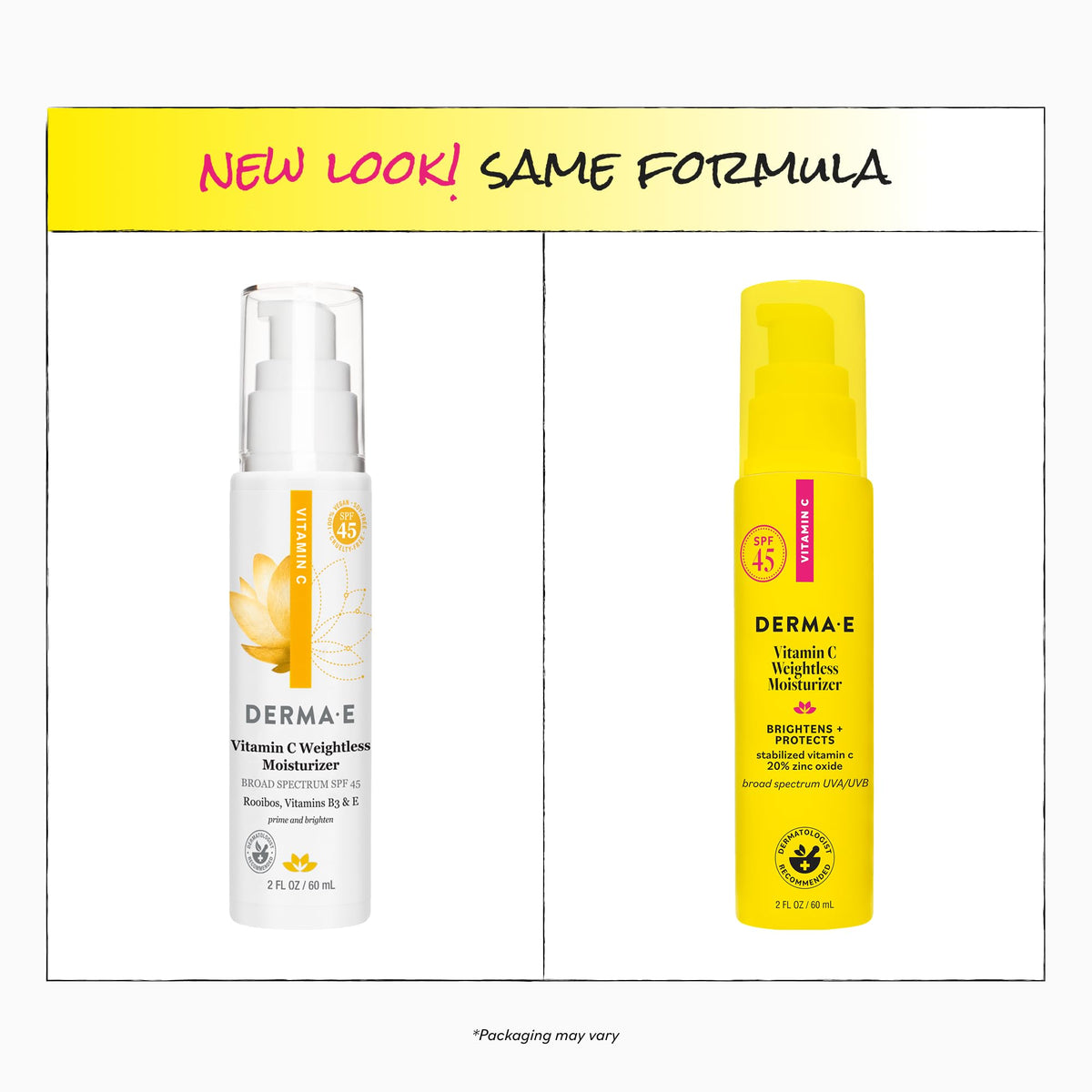 Derma E label detail highlighting vitamin C and 20% zinc oxide