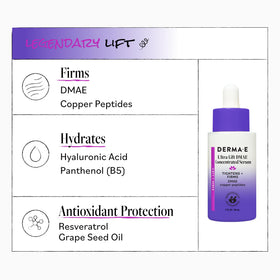DERMA E label close-up highlighting ingredients and clean formulation benefit