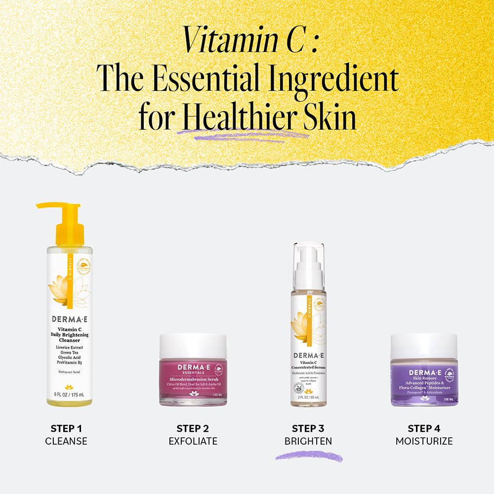 Derma E in a morning skincare routine with moisturizer and sunscreen for layering
