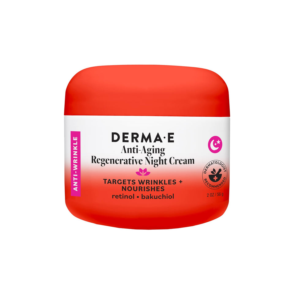 Derma E night cream front jar showing clean packaging and firming benefits
