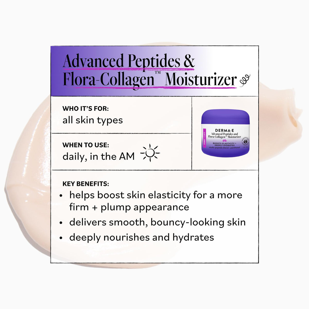 Derma E moisturizer applied on hand demonstrating spreadability and nourishment