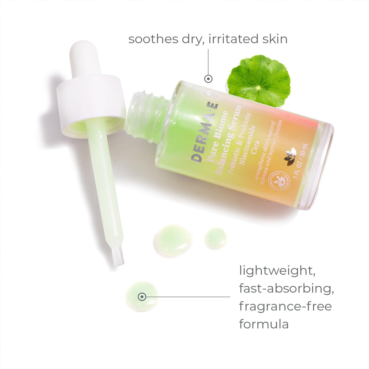 Derma E silky serum texture close-up demonstrating lightweight feel