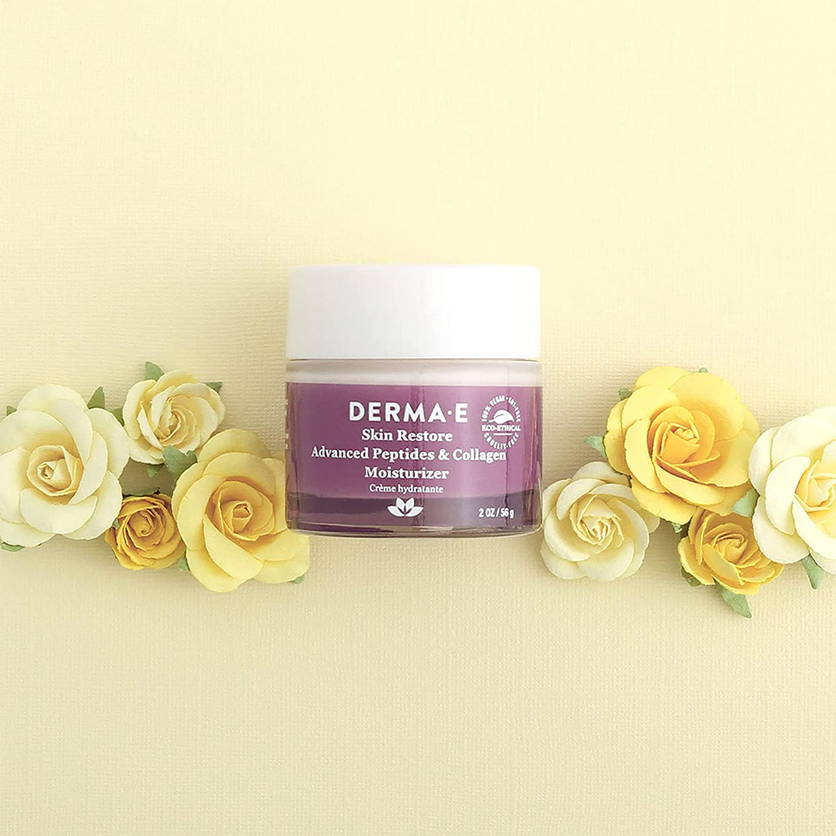 Derma E 2oz size comparison showing compact travel-friendly benefit