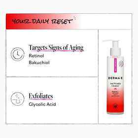 Derma E 6 oz bottle next to common items showing product size and scale