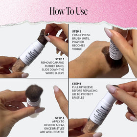 DERMA E sunscreen application on model face demonstrating touch-up over makeup for oil control