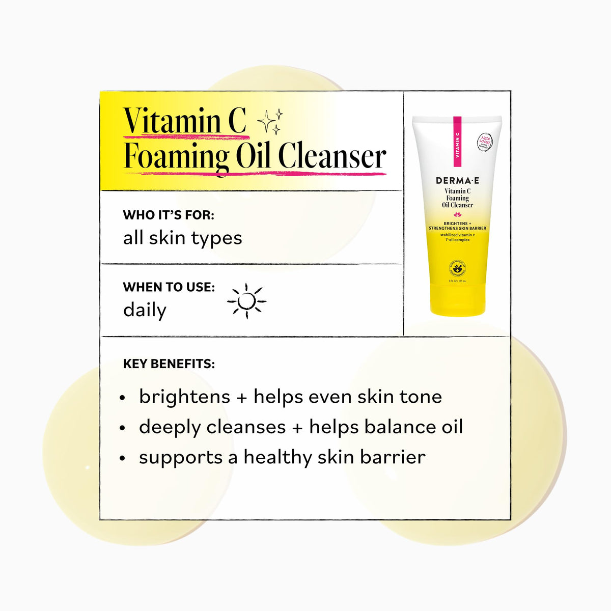 Derma E close-up texture of light foam illustrating gentle cleansing and hydration
