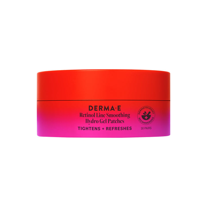 Derma E front packaging showing 60 hydrogel eye patches and benefits