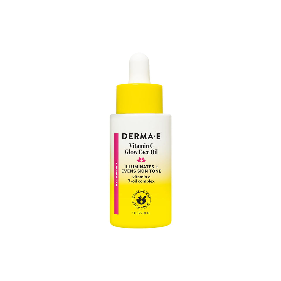 Derma E bottle front view showing clean label and 1 fl oz size benefit