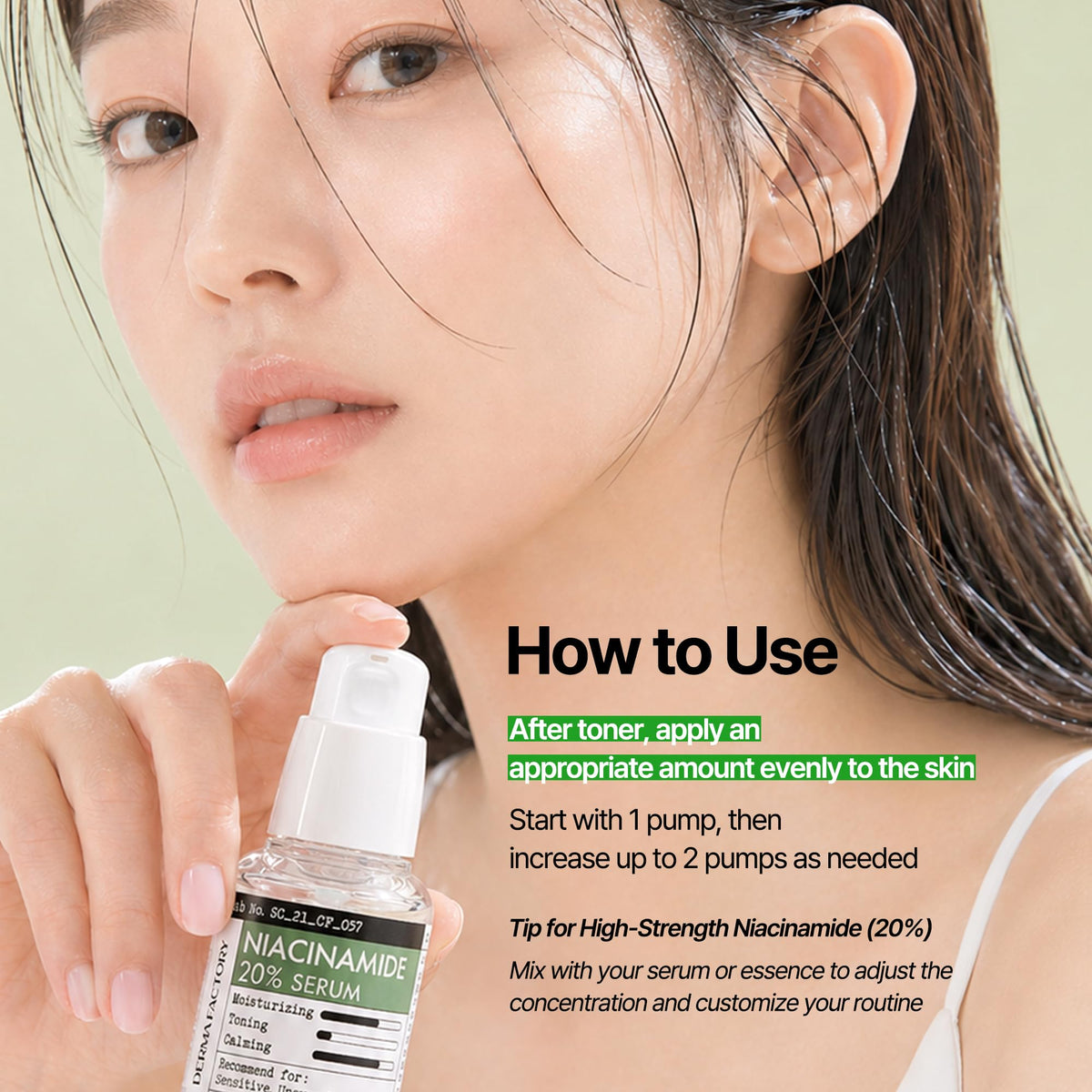 DERMA FACTORY label close-up listing niacinamide and glycerin content