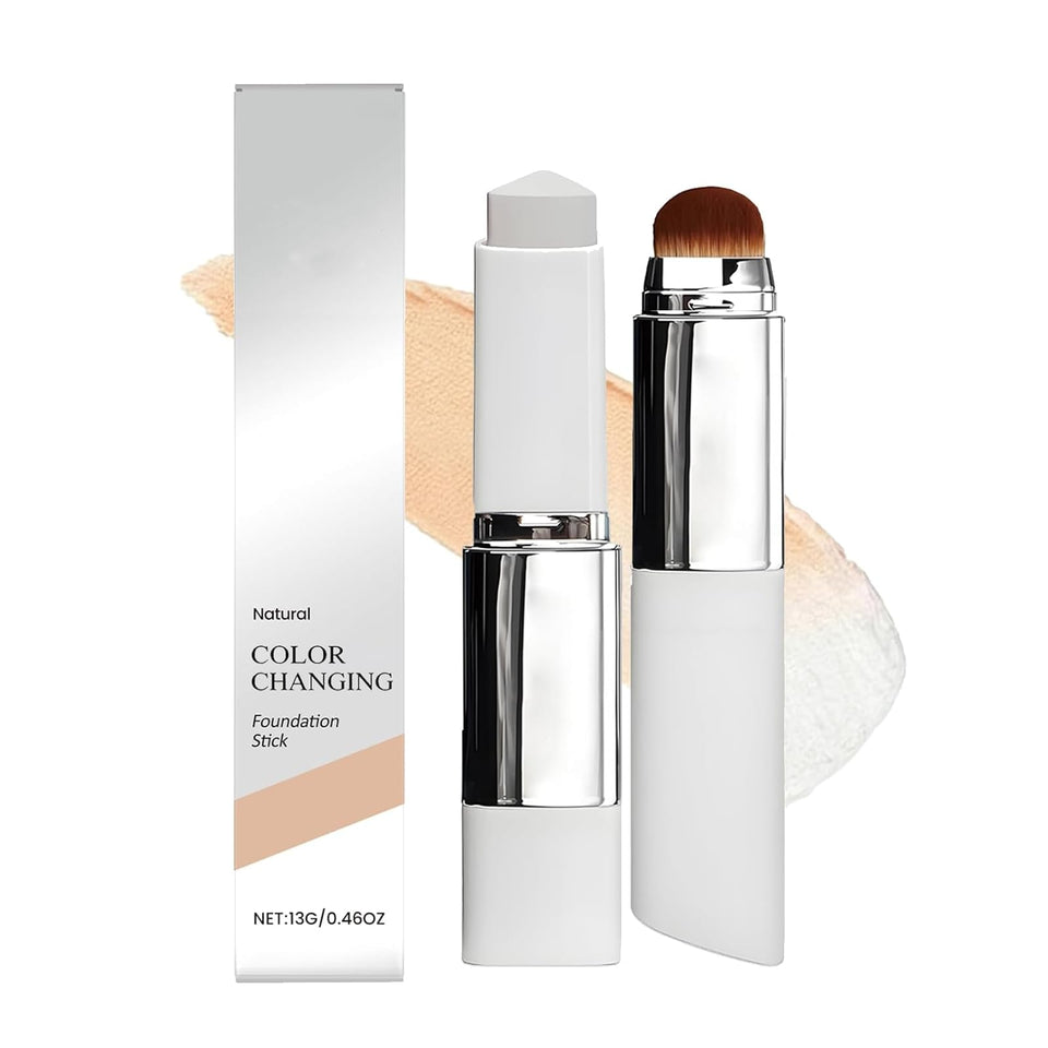 DERMA MUSE front packaging of color-changing foundation stick, neat travel-ready design
