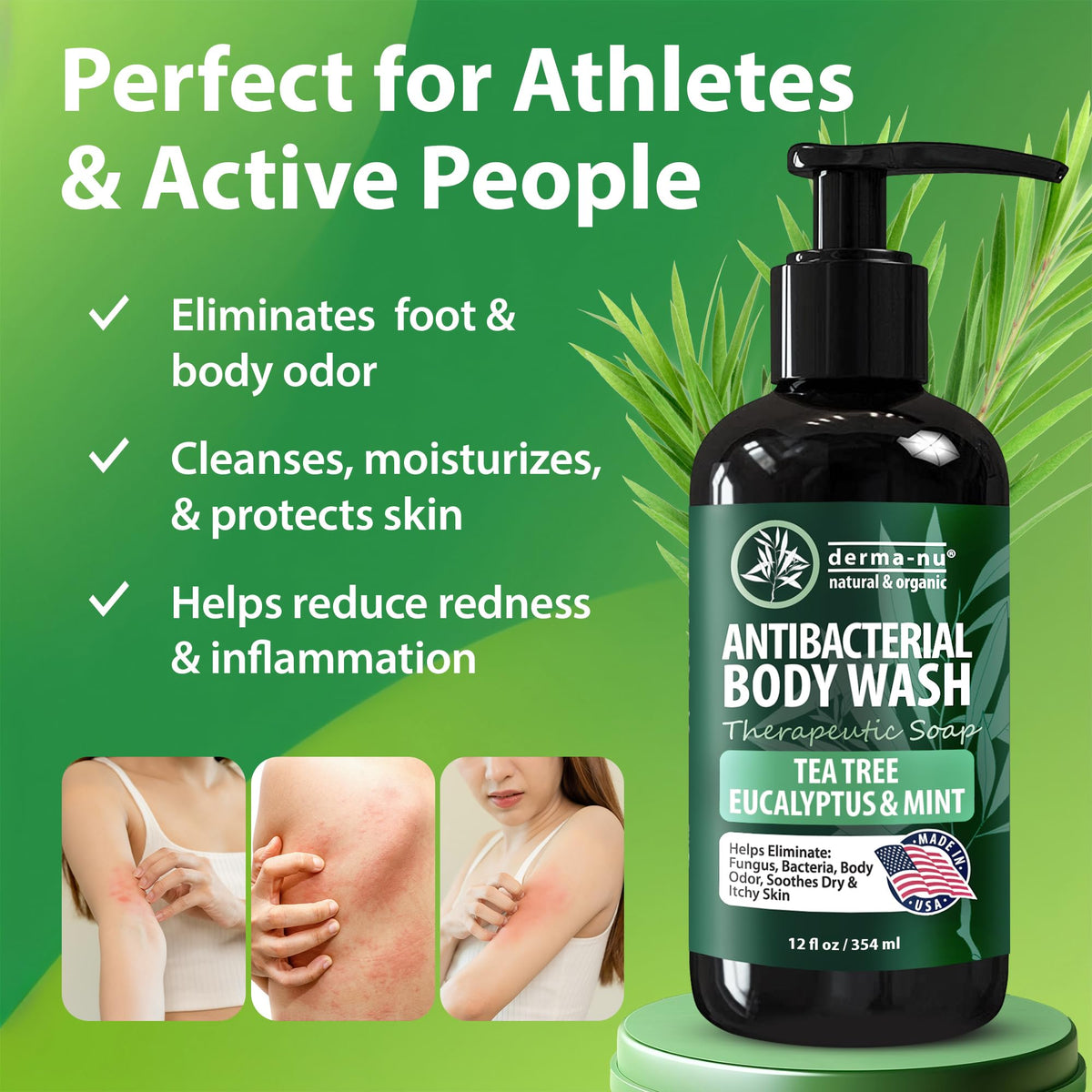 Derma‑Nu bottle next to hand showing size and travel‑friendly scale