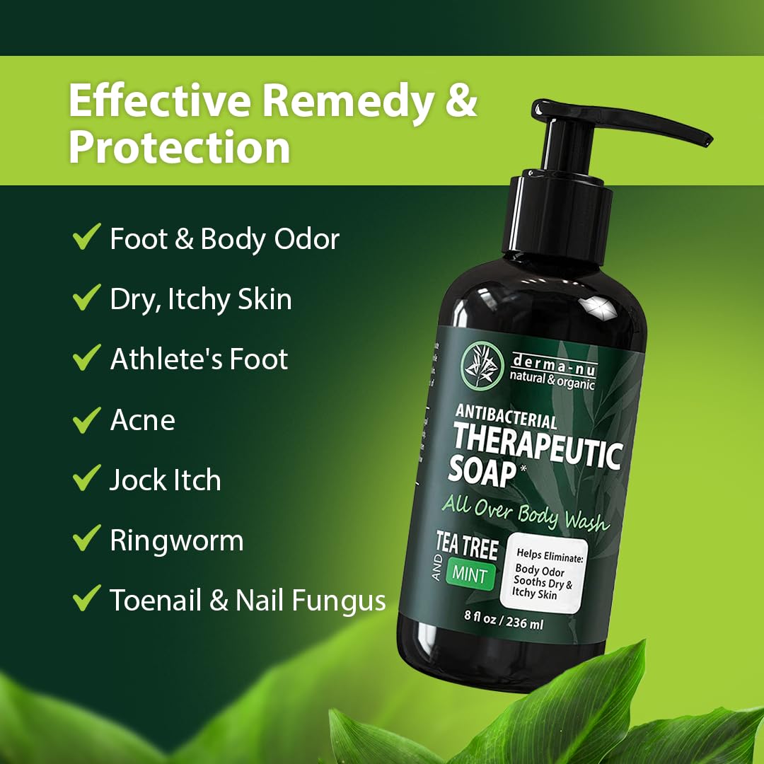 Derma-Nu ingredient botanicals display with tea tree and aloe for natural benefit