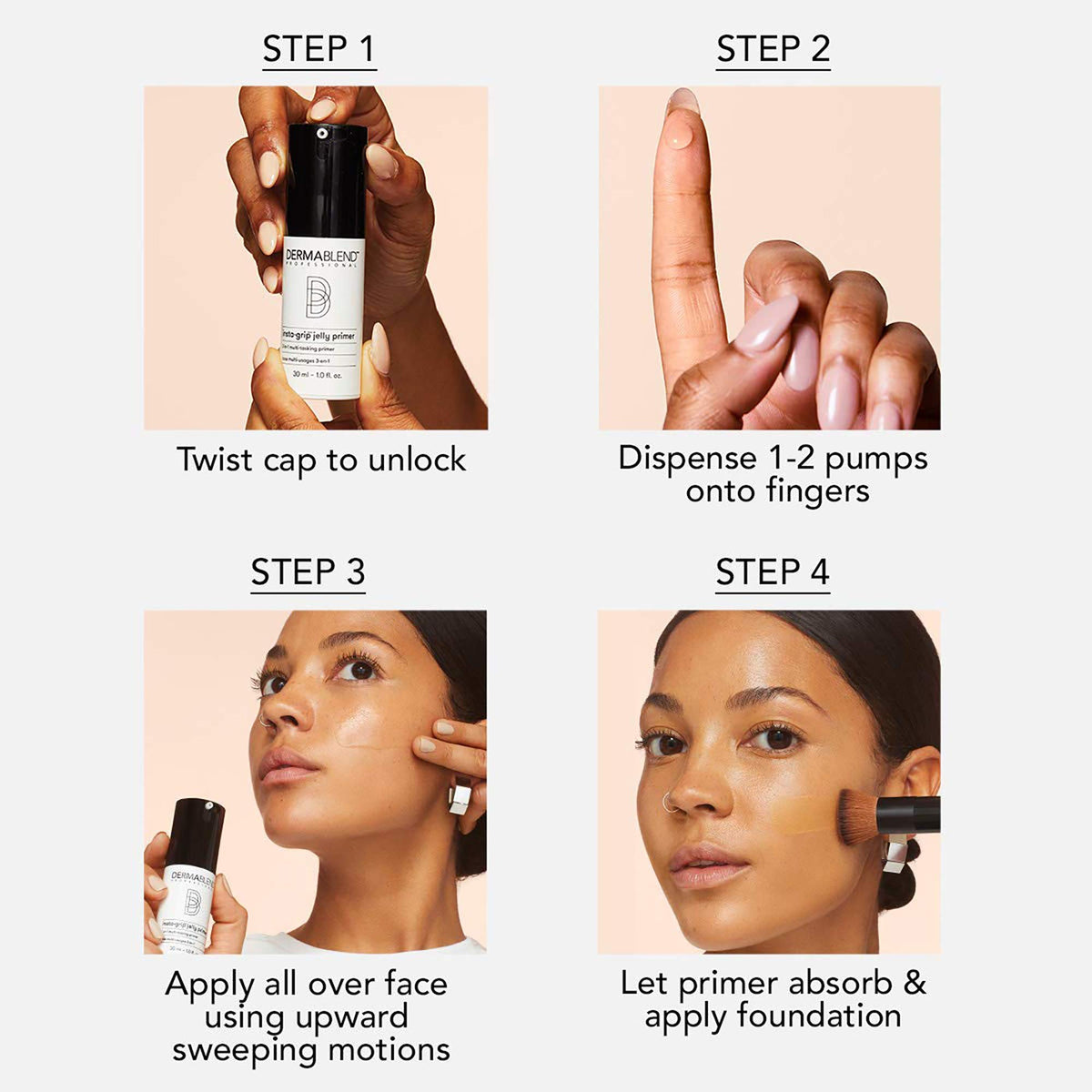 Dermablend before-and-after half-face demonstrating improved makeup adhesion