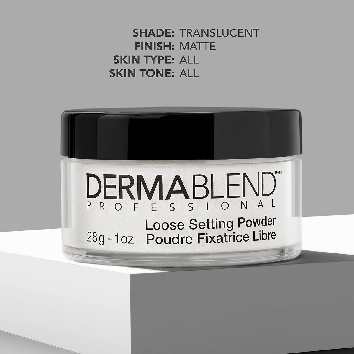 Dermablend applying powder with brush for matte, longwear effect