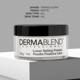 Dermablend applying powder with brush for matte, longwear effect