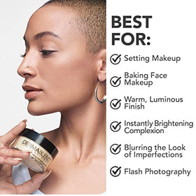 Dermablend powder being applied with brush demonstrating long-lasting, transfer-resistant wear