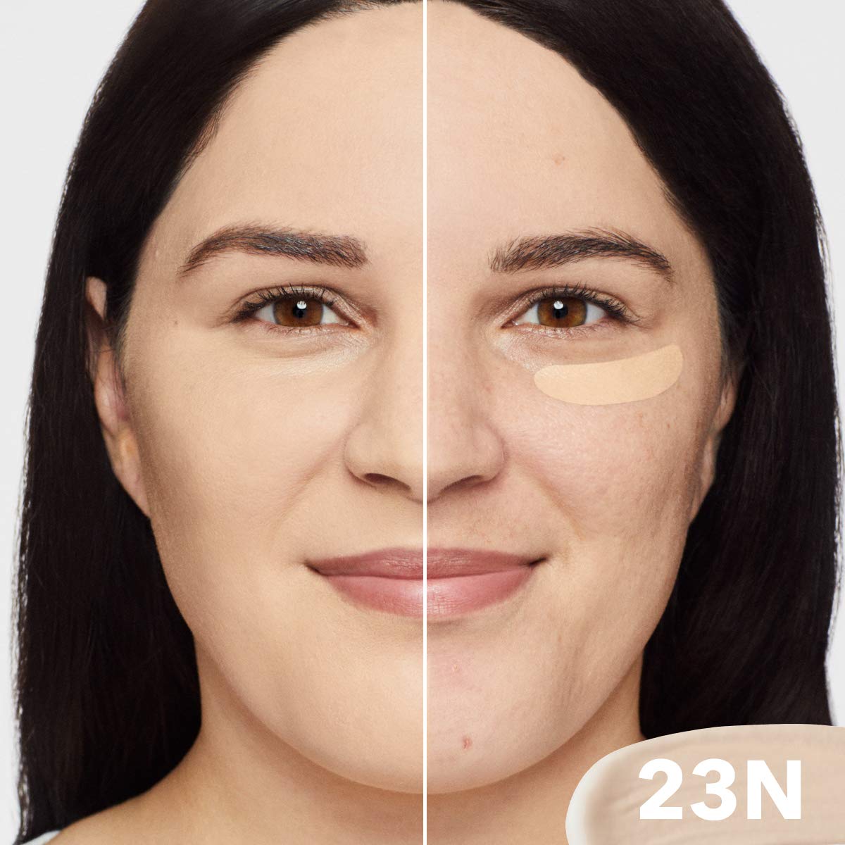 Dermablend before and after under‑eye correction showing reduced darkness and natural finish