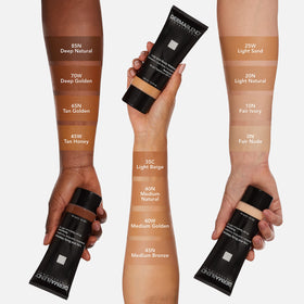Dermablend before and after leg coverage demonstrating concealment of veins