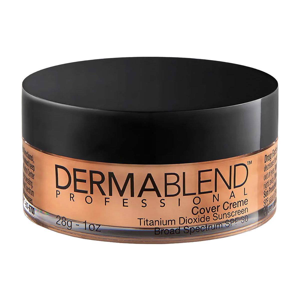 Dermablend front packaging showing product jar and shade, conveys trusted coverage