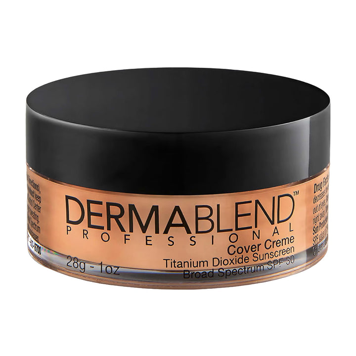Dermablend front packaging showing product jar and shade, conveys trusted coverage