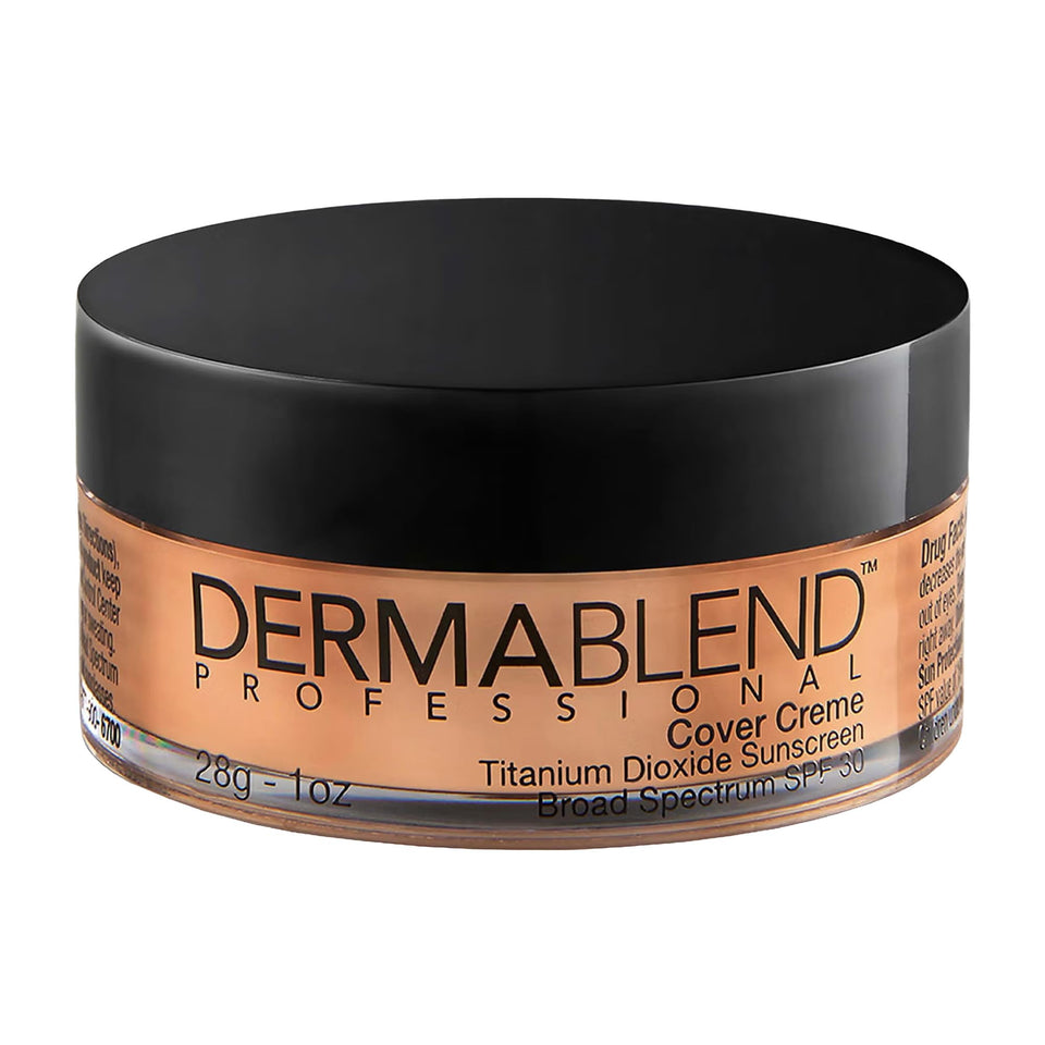 Dermablend front packaging showing product jar and shade, conveys trusted coverage