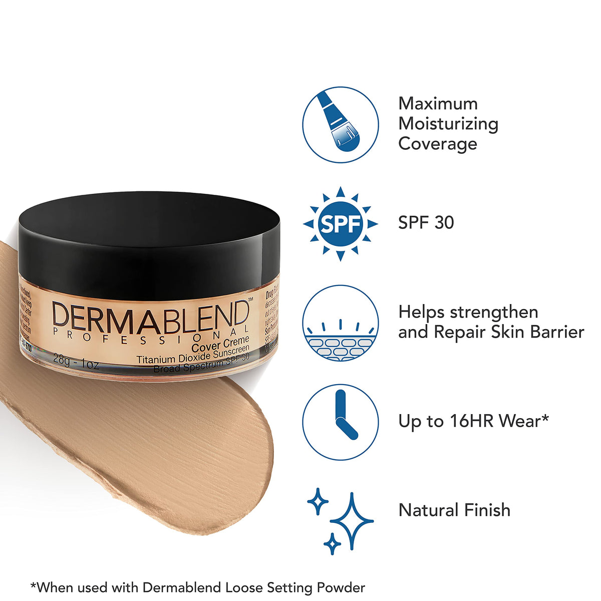 Dermablend jar open revealing product cream and hygienic packaging benefit