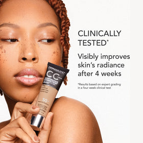 Dermablend ingredient label and SPF50+ display showing protective antioxidants