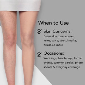 Dermablend lifestyle image on beach showing natural-looking legs and sun protection