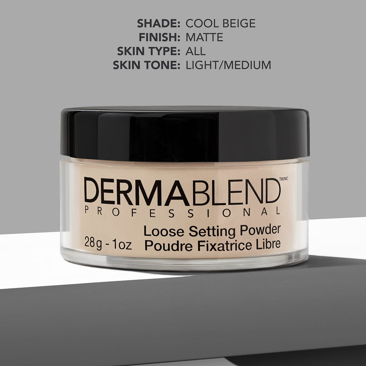 Dermablend powder being applied with brush for mattified, longwear benefit