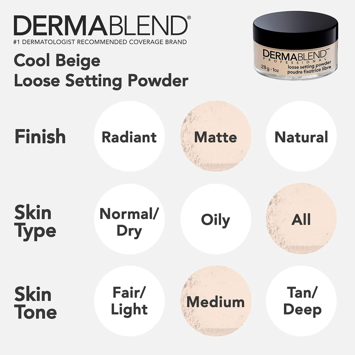 Dermablend jar in hand showing 1 oz scale and travel-friendly convenience benefit
