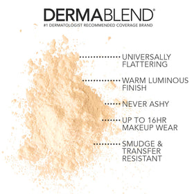 Dermablend close-up of loose powder texture highlighting fine-milled luminous finish